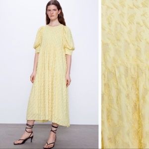 Zara Yellow Voluminous Textures Dress